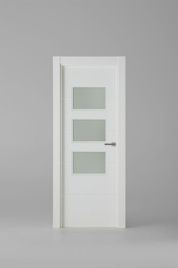 Puerta de interior vidriera contemporánea 3V-CT Blanco Laca